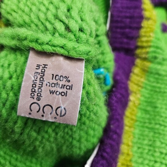 Handmade E.C.C. Wool Childrens Hooded Sweater Zip Floral Design Chunky Knit 2T - Picture 6 of 8